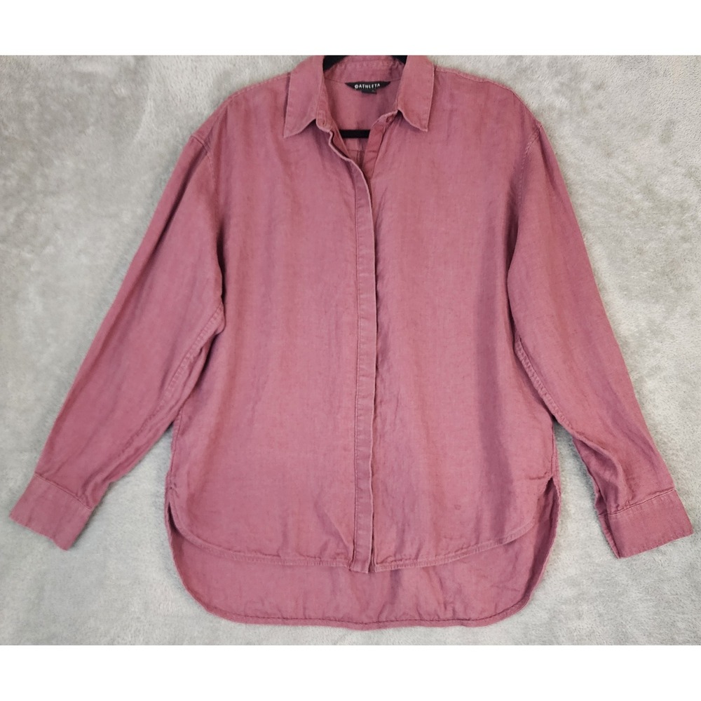 Athleta Playa Shirt Womens Medium Mauve 100% Linen Long Sleeve Button Down Top